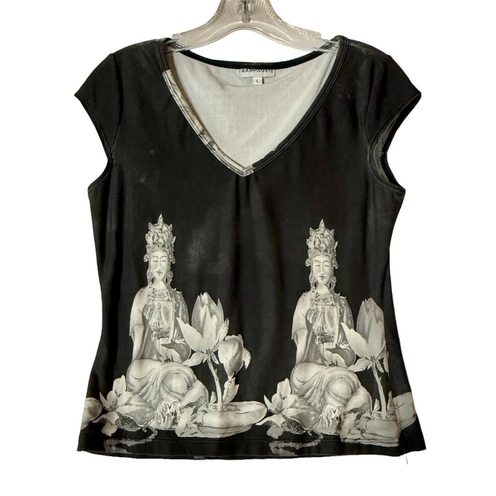 Rampage Black Washed V-Neck Stretch Top – Y2K Club Style, Size L